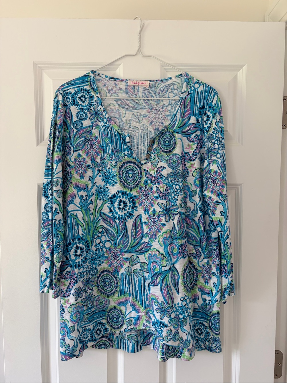 **Fresh Produce** Blue Multi Floral V-Neck Long Sleeve Tunic